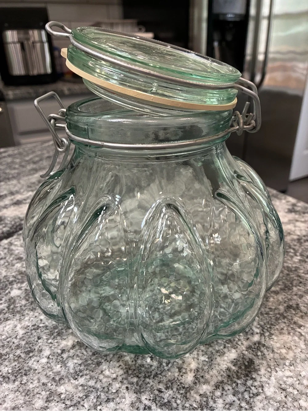 Vintage Amici Melani green glass hermetic canister jar